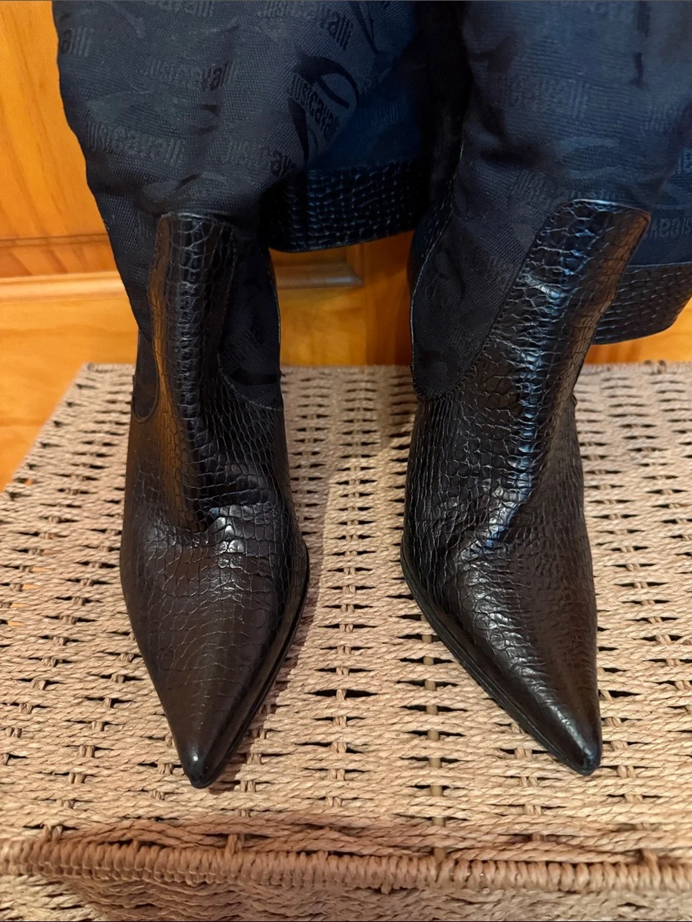 Just Cavalli Black Faux-Croc Stiletto Boots